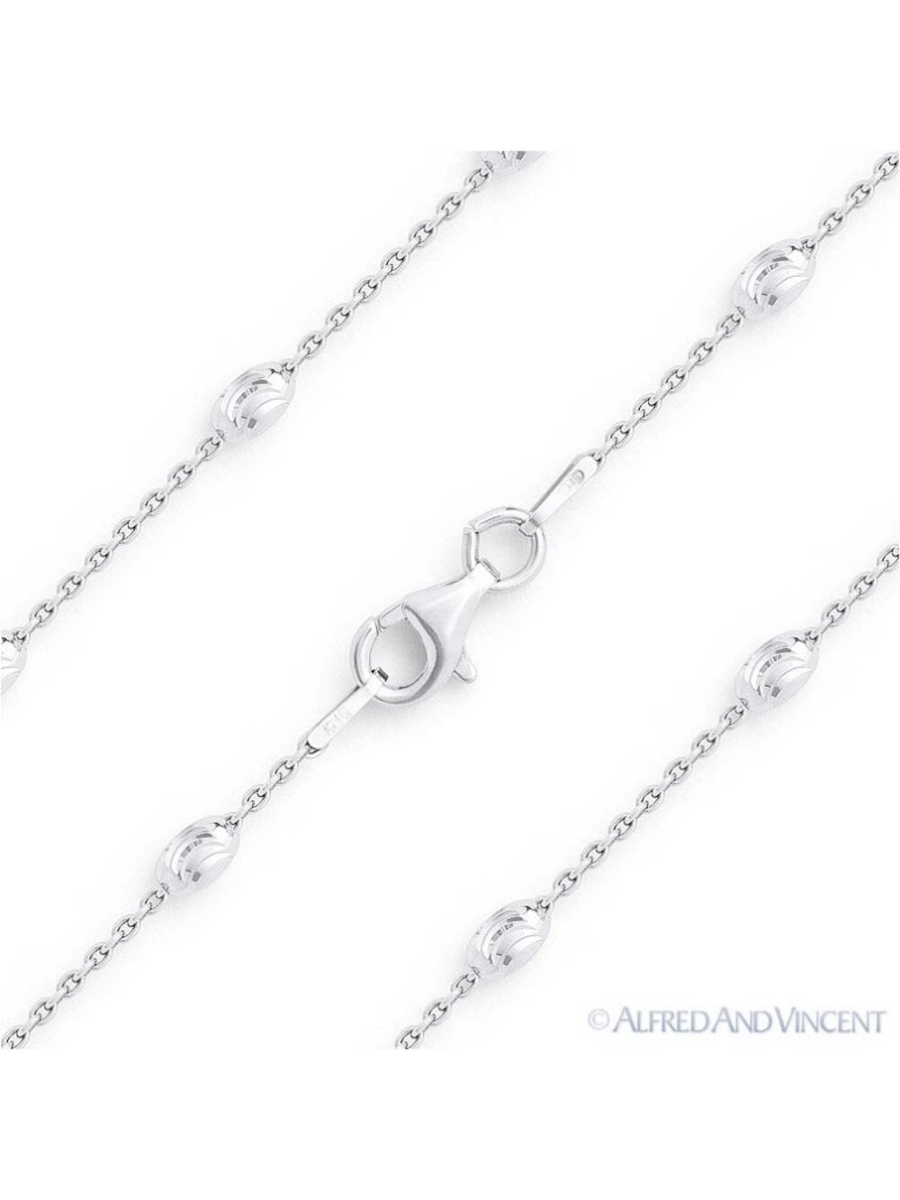 3mm Oval Moon-Cut Bead & 1.1mm Anchor Chain Necklace in .925 Sterling Silver 30"